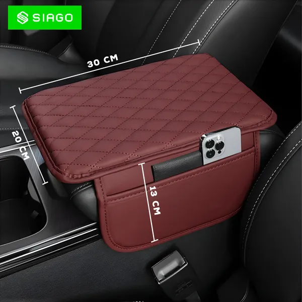 SIAGO_SIA144_Car_Armrest_Cover_Cushion_with_2_Storage_Bags_-_Soft,_Comfortable,_Non-Slip_Protector_for_Vehicle_Center_Console_-_Waterproof,_Durable,_and_Stylish_(Red)