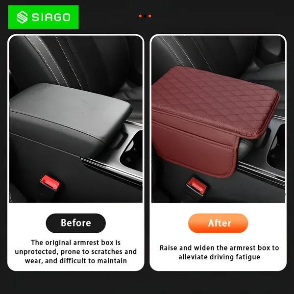 SIAGO_SIA144_Car_Armrest_Cover_Cushion_with_2_Storage_Bags_-_Soft,_Comfortable,_Non-Slip_Protector_for_Vehicle_Center_Console_-_Waterproof,_Durable,_and_Stylish_(Red)