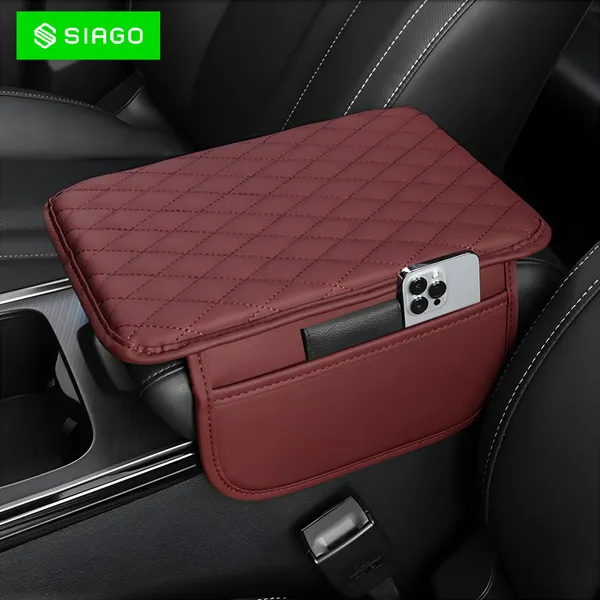 SIAGO_SIA144_Car_Armrest_Cover_Cushion_with_2_Storage_Bags_-_Soft,_Comfortable,_Non-Slip_Protector_for_Vehicle_Center_Console_-_Waterproof,_Durable,_and_Stylish_(Red)