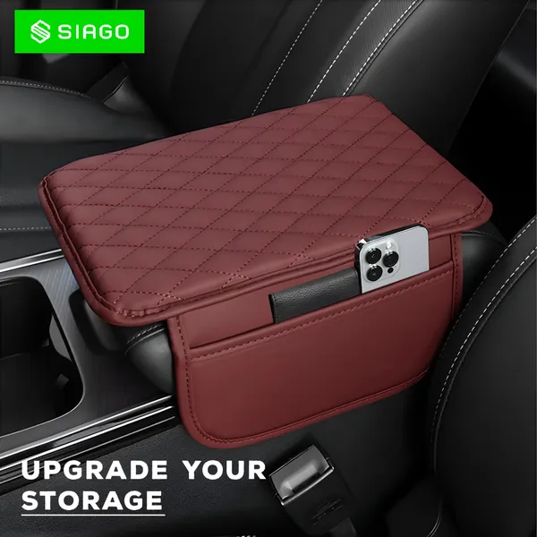 SIAGO_SIA144_Car_Armrest_Cover_Cushion_with_2_Storage_Bags_-_Soft,_Comfortable,_Non-Slip_Protector_for_Vehicle_Center_Console_-_Waterproof,_Durable,_and_Stylish_(Red)