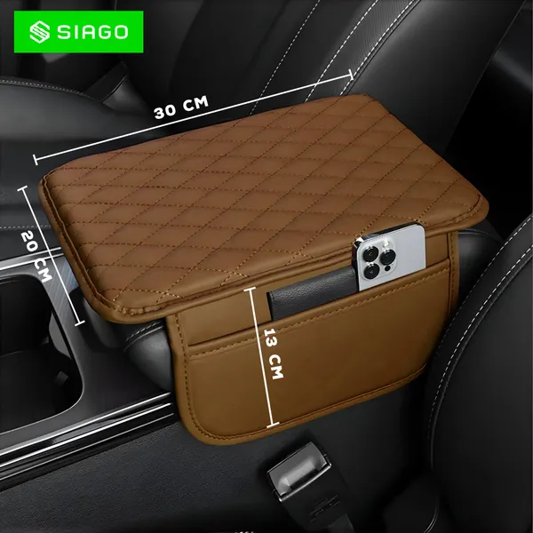 SIAGO_SIA144_Car_Armrest_Cover_Cushion_with_2_Storage_Bags_-_Soft,_Comfortable,_Non-Slip_Protector_for_Vehicle_Center_Console_-_Waterproof,_Durable,_and_Stylish_(Tan)