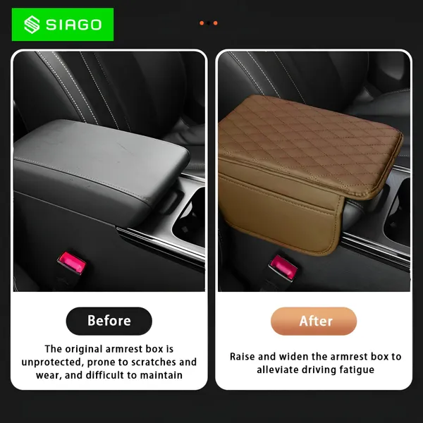 SIAGO_SIA144_Car_Armrest_Cover_Cushion_with_2_Storage_Bags_-_Soft,_Comfortable,_Non-Slip_Protector_for_Vehicle_Center_Console_-_Waterproof,_Durable,_and_Stylish_(Tan)