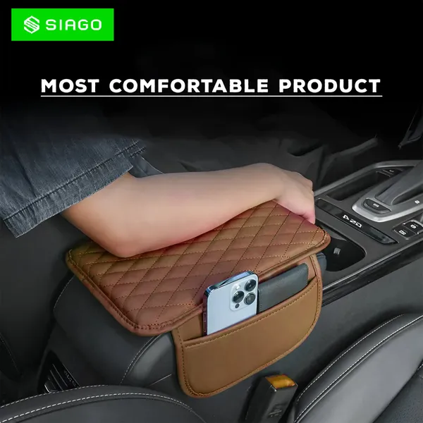 SIAGO_SIA144_Car_Armrest_Cover_Cushion_with_2_Storage_Bags_-_Soft,_Comfortable,_Non-Slip_Protector_for_Vehicle_Center_Console_-_Waterproof,_Durable,_and_Stylish_(Tan)