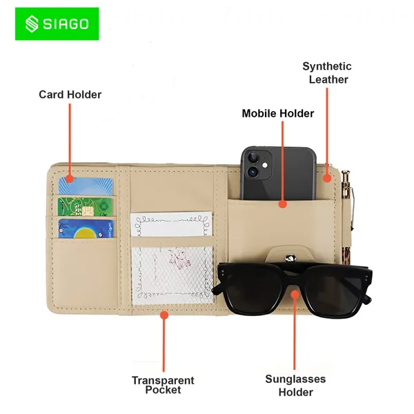 SIAGO_Car_Sun_Visor_Organizer_degree_Premium_Quality_&_Stylish_Storage_Solution_(Beige)