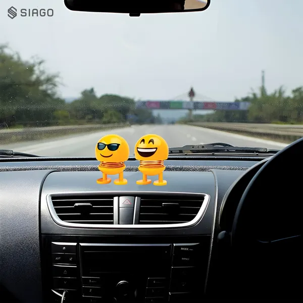 SIAGO_SIA127_Spring_Cute_Smiley_Doll_Car_Ornament_-_Interior_Dashboard_Decor_with_Bounce_Feature_(Yellow)_(Pack_of_2)
