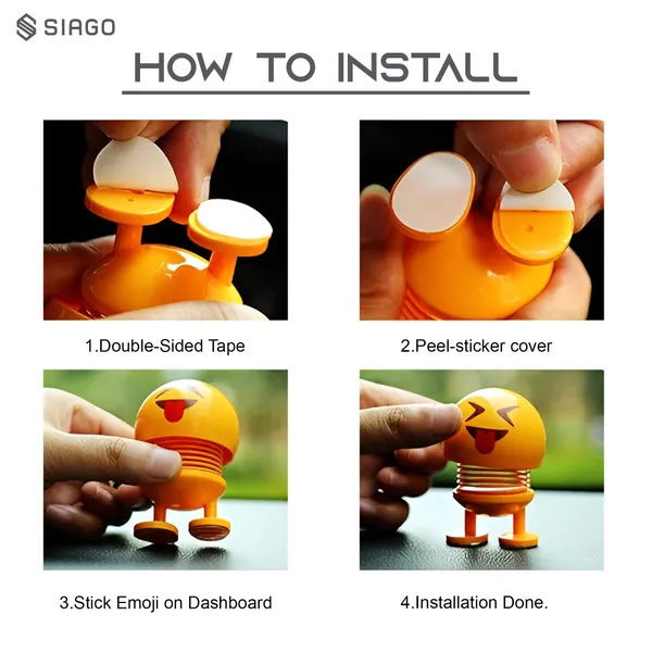 SIAGO_SIA127_Spring_Cute_Smiley_Doll_Car_Ornament_-_Interior_Dashboard_Decor_with_Bounce_Feature_(Yellow)_(Pack_of_2)