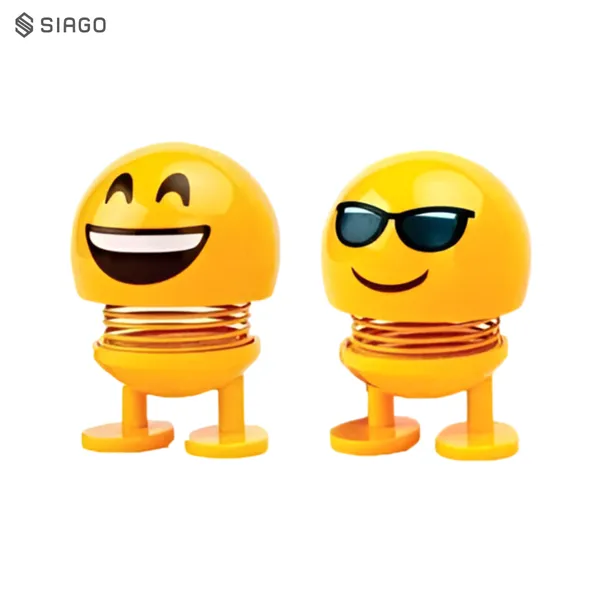SIAGO_SIA127_Spring_Cute_Smiley_Doll_Car_Ornament_-_Interior_Dashboard_Decor_with_Bounce_Feature_(Yellow)_(Pack_of_2)