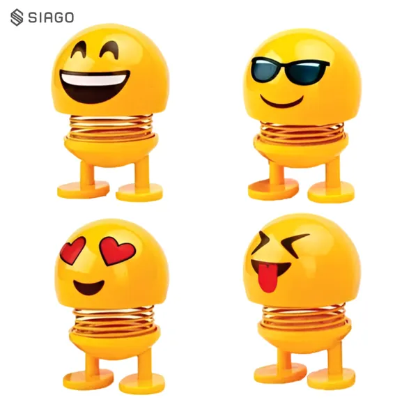 SIAGO_SIA127_Spring_Cute_Smiley_Doll_Car_Ornament_-_Interior_Dashboard_Decor_with_Bounce_Feature_(Yellow)_(Pack_of_4)