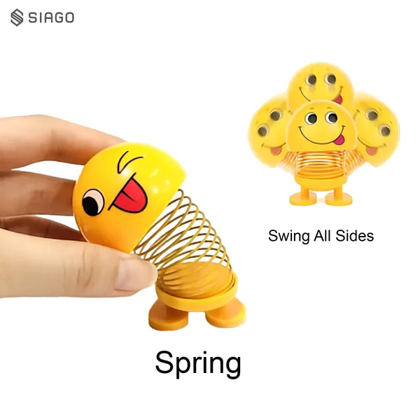 SIAGO_SIA127_Spring_Cute_Smiley_Doll_Car_Ornament_-_Interior_Dashboard_Decor_with_Bounce_Feature_(Yellow)_(Pack_of_4)