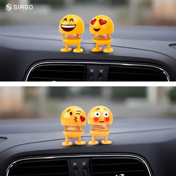 SIAGO_SIA127_Spring_Cute_Smiley_Doll_Car_Ornament_-_Interior_Dashboard_Decor_with_Bounce_Feature_(Yellow)_(Pack_of_4)