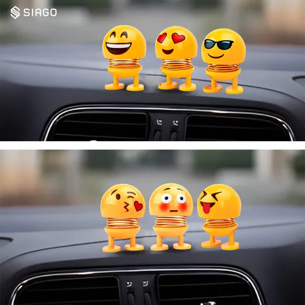 SIAGO_SIA127_Spring_Cute_Smiley_Doll_Car_Ornament_-_Interior_Dashboard_Decor_with_Bounce_Feature_(Yellow)_(Pack_of_6)