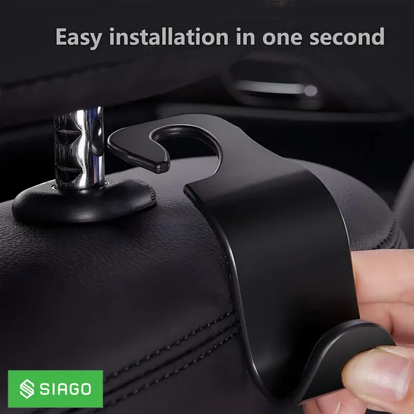 SIAGO_SIA19_Universal_Car_Backseat_Headrest_Hooks_-_Durable_Black_Organizers_for_Handbags,_Grocery_Bags,_and_More_(Pack_of_4)