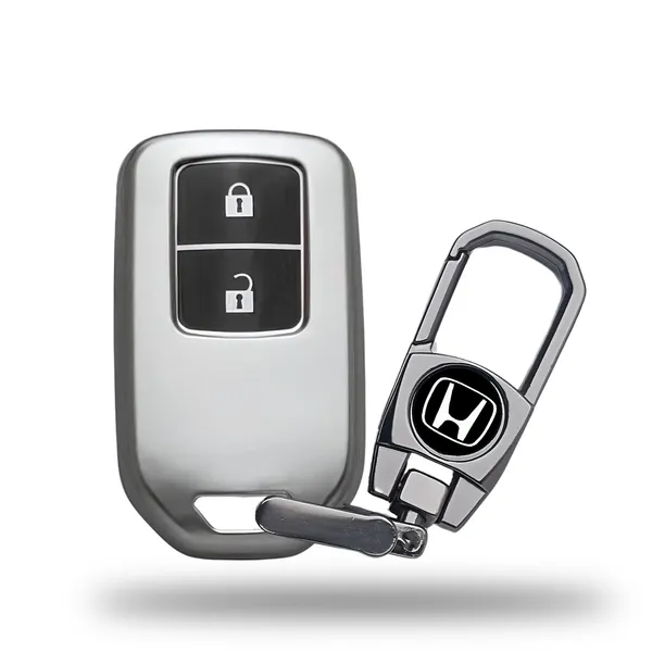 Grey_Tpu_Key_Cover_And_Metal_Keychain_Compatible_For_Honda_Brv_|_Wrv_|_Crv_|_Jazz_|_City_2_Button_Smart_Key