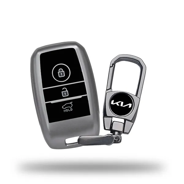 Grey_Tpu_Key_Cover_And_Metal_Keychain_Compatible_For_Kia_Sonet_|_Carens_|_Seltos_3_Button_Smart_Key