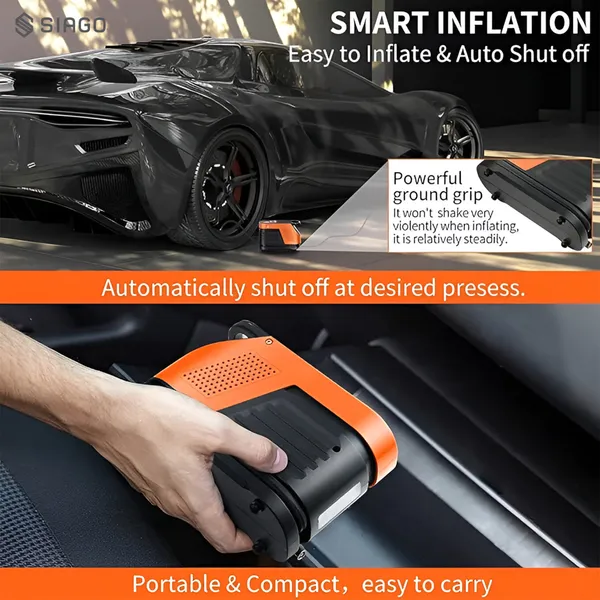 Orange_Sia339_Tire_Inflator_Portable_Air_Compressor,_12V_Dc_150Psi_Tire_Pump_With_Digital_Pressure_Gauge_And_Led_Light,_Auto_Shut_Off