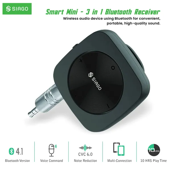 SIAGO_SIA377_Smart_Car_Bluetooth_AUX_Adapter_Receiver_Car_Kit_Bluetooth_Receiver_with_3.5mm_AUX_for_Home_Music_Stereo_Speakers_Headphones_(Built_in_Mic_with_BT._5.0_Version)