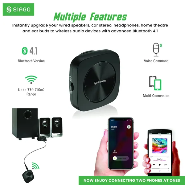 SIAGO_SIA377_Smart_Car_Bluetooth_AUX_Adapter_Receiver_Car_Kit_Bluetooth_Receiver_with_3.5mm_AUX_for_Home_Music_Stereo_Speakers_Headphones_(Built_in_Mic_with_BT._5.0_Version)