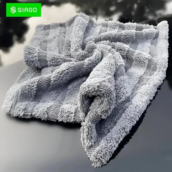 SIAGO_SIA132_Super_Absorbent_Microfiber_Car_Towel_-_1200_GSM,_40x60_cm,_Edgeless_Design_with_Plush_Pile,_Lint-Free,_Grey_Twisted_Loop_Cloth_for_Drying_&_Detailing_(1_Piece)