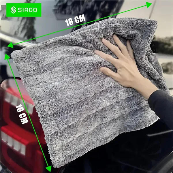 SIAGO_SIA132_Super_Absorbent_Microfiber_Car_Towel_-_1200_GSM,_40x60_cm,_Edgeless_Design_with_Plush_Pile,_Lint-Free,_Grey_Twisted_Loop_Cloth_for_Drying_&_Detailing_(1_Piece)
