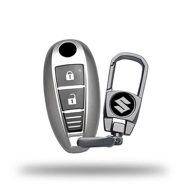 Grey_Tpu_Key_Cover_And_Metal_Keychain_Compatible_For_Maruti_Suzuki_Baleno_|_Ciaz_|_Swift_|_Ertiga_|_Ignis_|_Ritz_|_S-Cross_|_Sx4_|_Vitara_Brezza_2_Button_Smart_Key_Cover