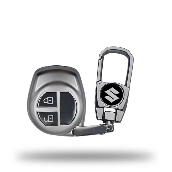 Grey_Tpu_Key_Cover_And_Metal_Keychain_Compatible_For_Maruti_Suzuki_S-Presso,Swift,Sx4,Dzire,Ignis,Alto,Vitara_Brezza,Celerio,Ertiga,Ciaz,Scross,Baleno,Ritz_2_Button_Smart_Key