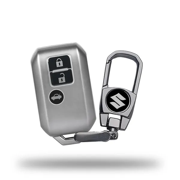 Grey_Tpu_Key_Cover_And_Metal_Keychain_Compatible_For_Suzuki,_Baleno,_Xl6,_Swift,_Ertiga,_3_Button_Smart_Key_Cover