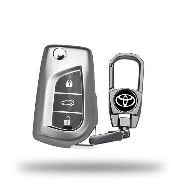 Grey_Tpu_Key_Cover_And_Metal_Keychain_Compatible_For_Toyota_Corolla_|_Altis_|_Innova_Crysta_3_Button_Car_Smart_Key