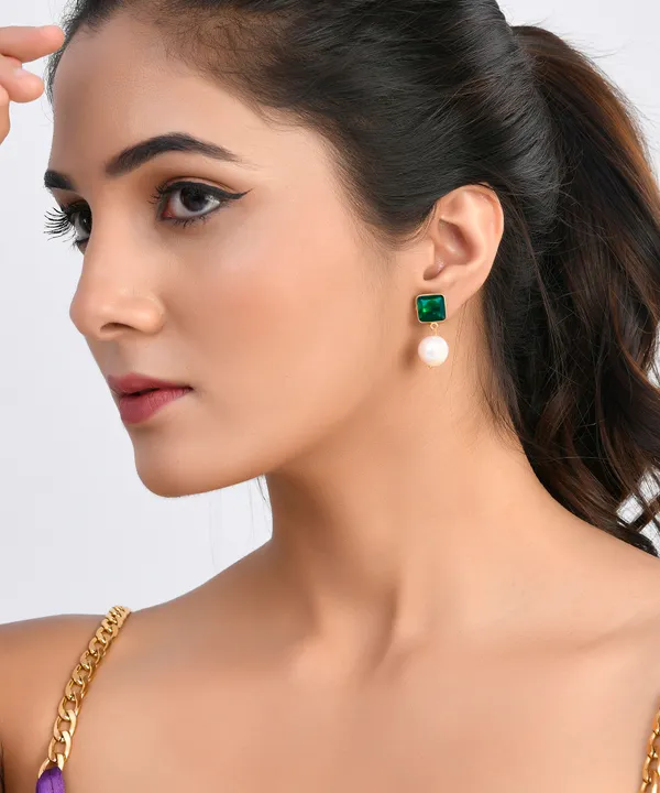 Green_Square_Emerald_Pearl_Earrings_For_Women_&_Girl_|_Light_Weight_Fashion_Jewellery