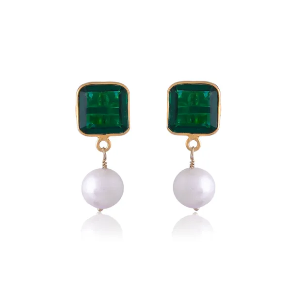 Green_Square_Emerald_Pearl_Earrings_For_Women_&_Girl_|_Light_Weight_Fashion_Jewellery