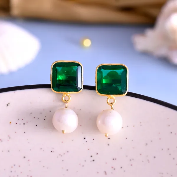 Green_Square_Emerald_Pearl_Earrings_For_Women_&_Girl_|_Light_Weight_Fashion_Jewellery
