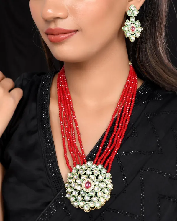Red_Crystal_Shine_Beads_Ethnic_Kundan_Polki_Necklace_With_Earring_Set_For_Women_|_Gemstone_Jewellery_Set_For_Women_And_Girls