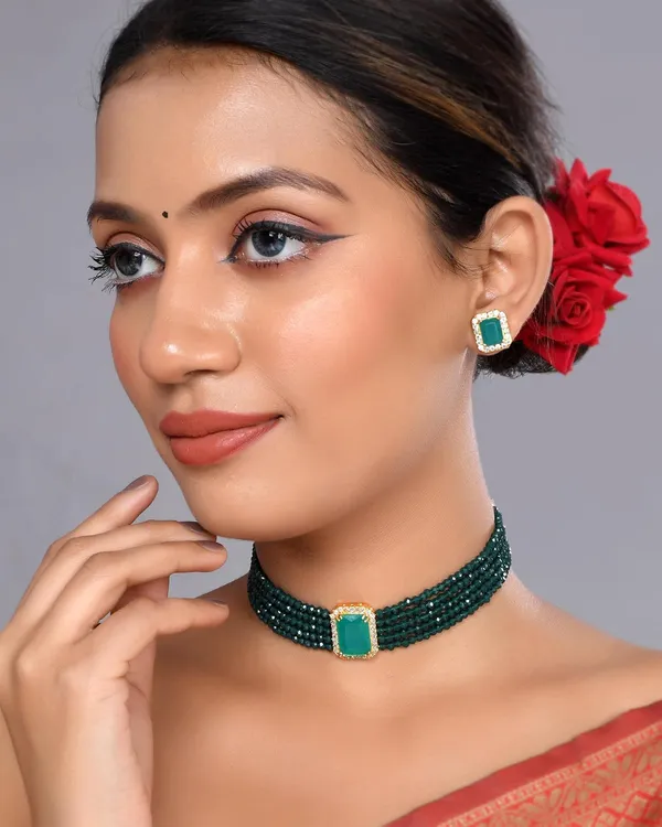 Pink_Shine_Beads_Ethnic_Neck_Chick_Set_With_Earring_|_Gemstone_Jewellery_Set_For_Women_And_Girls