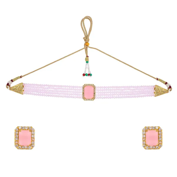 Pink_Sapphire_Shine_Beads_Ethnic_Neck_Chick_Set_With_Earring_|_Gemstone_Jewellery_Set_For_Women_And_Girls