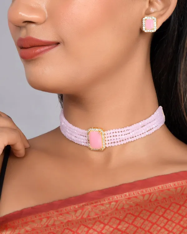 Pink_Sapphire_Shine_Beads_Ethnic_Neck_Chick_Set_With_Earring_|_Gemstone_Jewellery_Set_For_Women_And_Girls