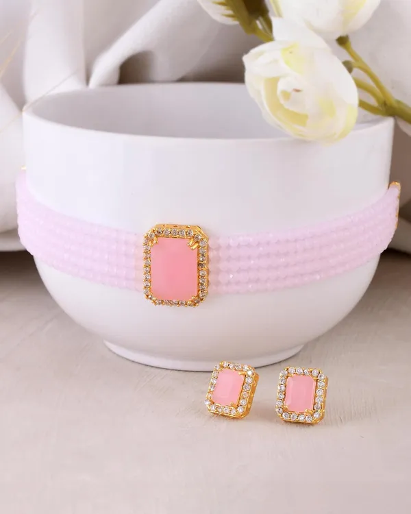 Pink_Sapphire_Shine_Beads_Ethnic_Neck_Chick_Set_With_Earring_|_Gemstone_Jewellery_Set_For_Women_And_Girls