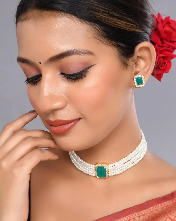 Multicolor_Shine_Beads_Ethnic_Neck_Chick_Set_With_Earring_|_Gemstone_Jewellery_Set_For_Women_And_Girls