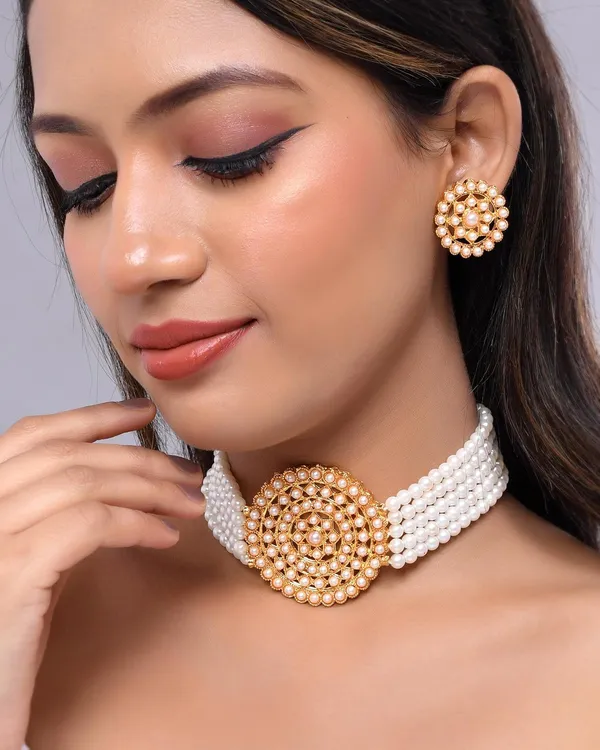 Pearl_Adorable_Gold_Plated_Pearl_Choker_Necklace_Set_For_Women_-_Shine_Beads_Chick_Set_With_Earrings,_Brass_Jewelry_Set_With_Ball_Clasp_-_Ideal_Chandrani_Pearls_Jewellery_Set_For_Women_And_Girls