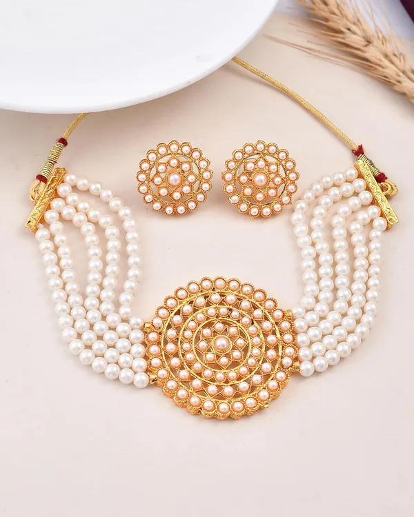 Pearl_Adorable_Gold_Plated_Pearl_Choker_Necklace_Set_For_Women_-_Shine_Beads_Chick_Set_With_Earrings,_Brass_Jewelry_Set_With_Ball_Clasp_-_Ideal_Chandrani_Pearls_Jewellery_Set_For_Women_And_Girls