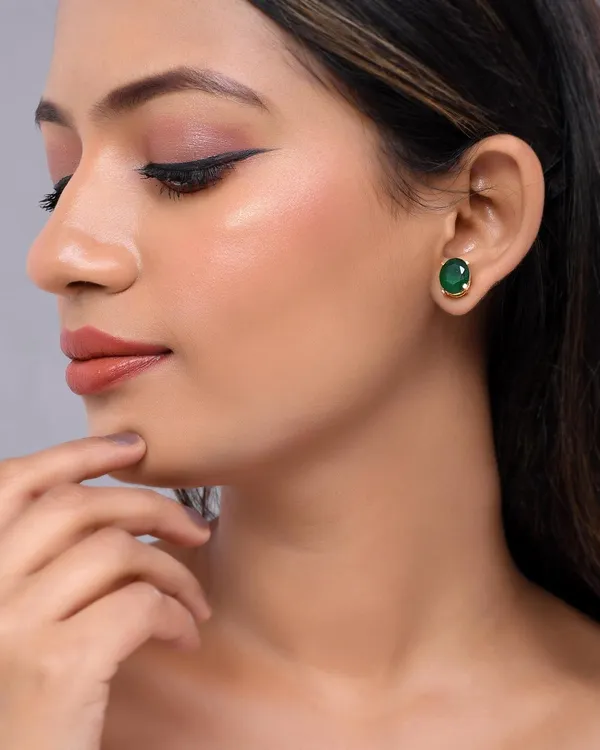 Gold_Plated_Sapphire_Circle_Stud_Earrings_For_Women_&_Girls_|_Lightweight_Fashion_Jewellery