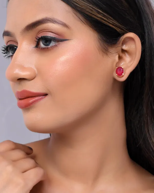Gold_Plated_Sapphire_Circle_Stud_Earrings_For_Women_&_Girls_|_Lightweight_Fashion_Jewellery