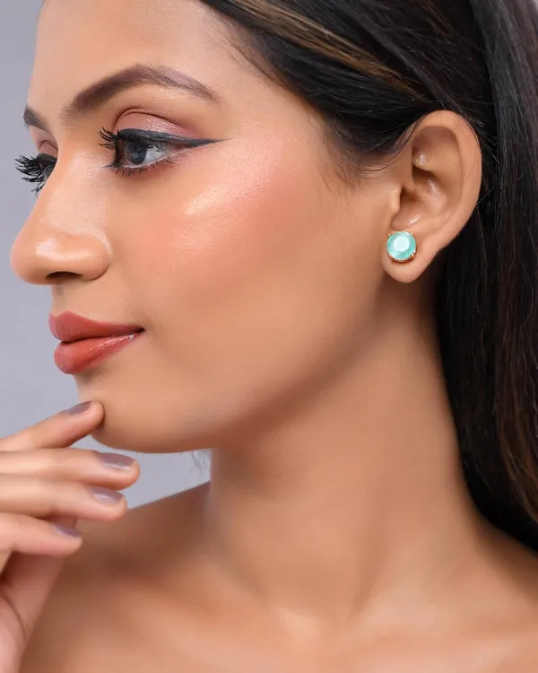 Gold_Plated_Sapphire_Round_Stud_Earrings_For_Women_&_Girls_|_Lightweight_Fashion_Jewelry