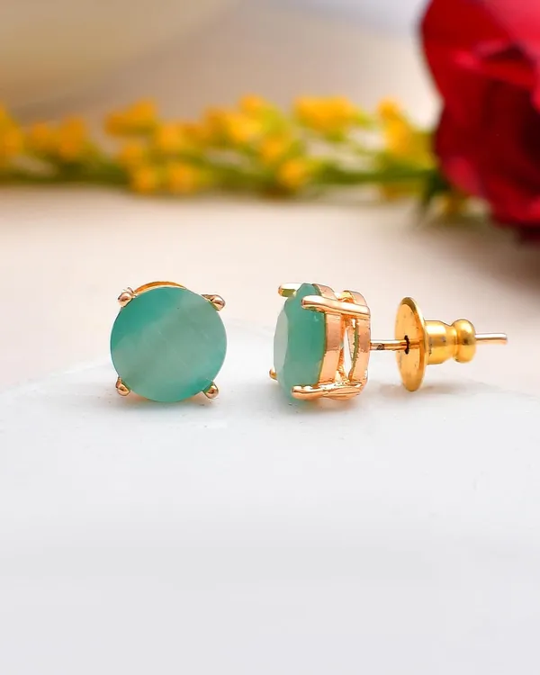 Gold_Plated_Sapphire_Round_Stud_Earrings_For_Women_&_Girls_|_Lightweight_Fashion_Jewelry