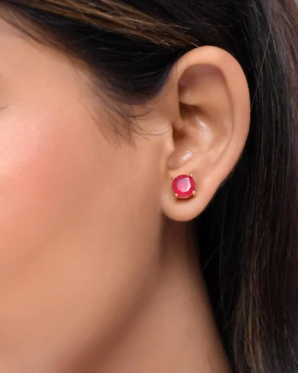 Gold_Plated_Sapphire_Round_Stud_Earrings_For_Women_&_Girls_|_Lightweight_Fashion_Jewelry