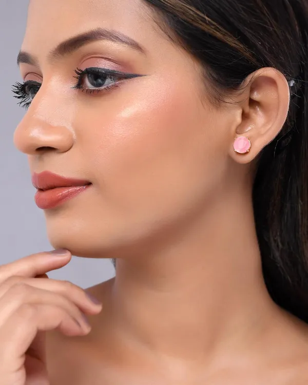 Gold_Plated_Sapphire_Round_Stud_Earrings_For_Women_&_Girls_|_Lightweight_Fashion_Jewelry