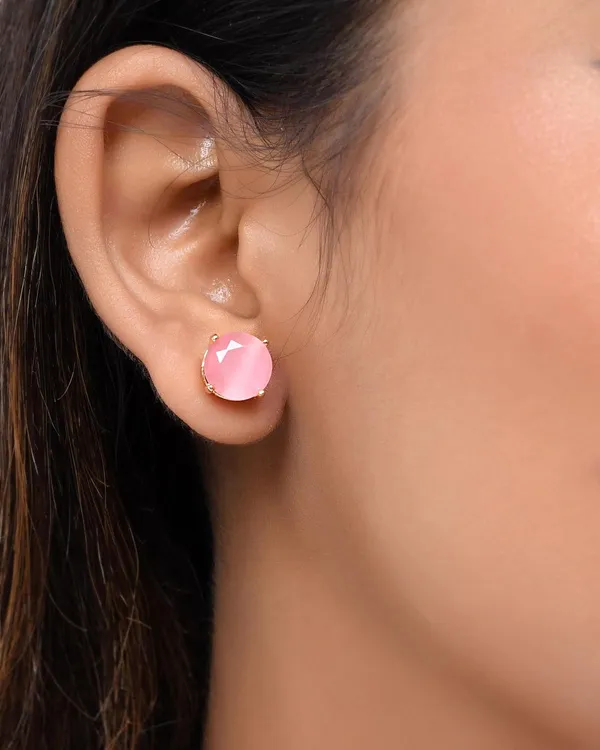 Gold_Plated_Sapphire_Round_Stud_Earrings_For_Women_&_Girls_|_Lightweight_Fashion_Jewelry