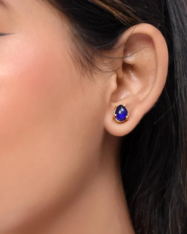 Gold_Plated_Sapphire_Oval_Stud_Earrings_For_Women_&_Girls_|_Lightweight_Fashion_Jewellery