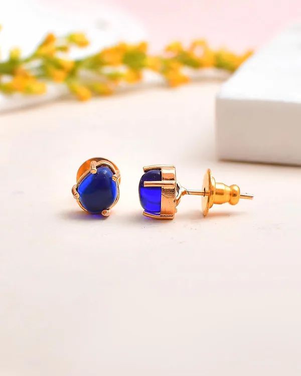 Gold_Plated_Sapphire_Oval_Stud_Earrings_For_Women_&_Girls_|_Lightweight_Fashion_Jewellery
