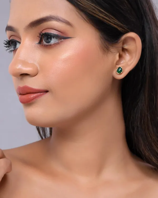 Gold_Plated_Sapphire_Oval_Stud_Earrings_For_Women_&_Girls_|_Lightweight_Fashion_Jewellery