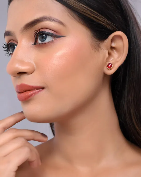 Gold_Plated_Sapphire_Oval_Stud_Earrings_For_Women_&_Girls_|_Lightweight_Fashion_Jewellery