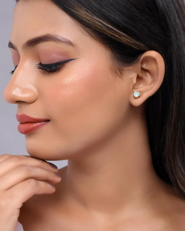 Gold_Plated_Sapphire_Circle_Stud_Earrings_For_Women_&_Girl_|_Lightweight_Jewelry